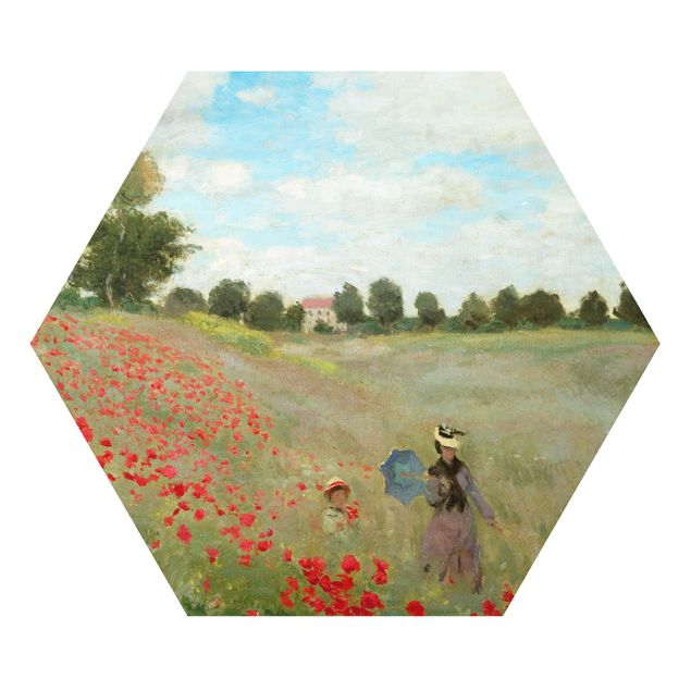 Hexagon Wandbilder Claude Monet - Mohnfeld bei Argenteuil