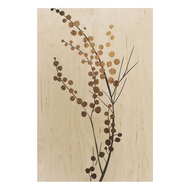 Holzbilder modern Grafische Pflanzenwelt - Beeren Gold