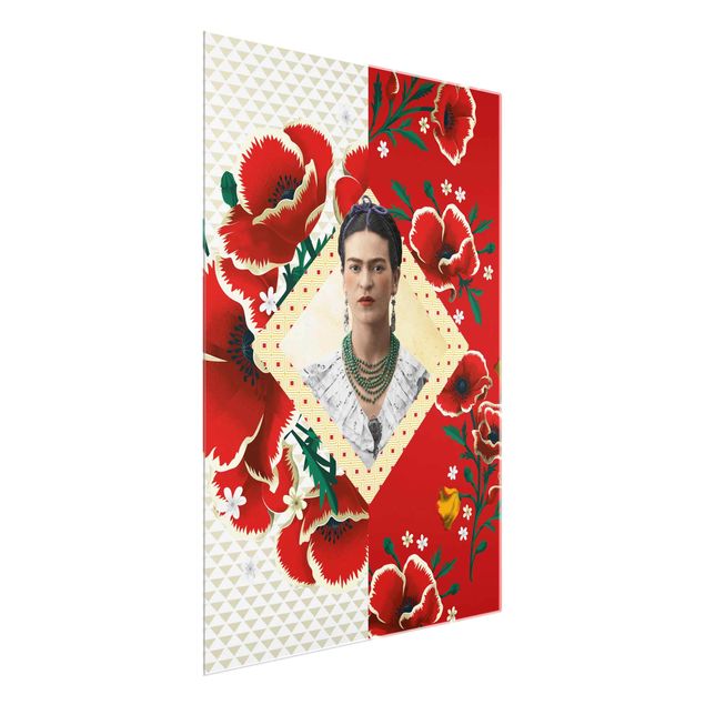 Glas Wandbilder Frida Kahlo - Mohnblüten
