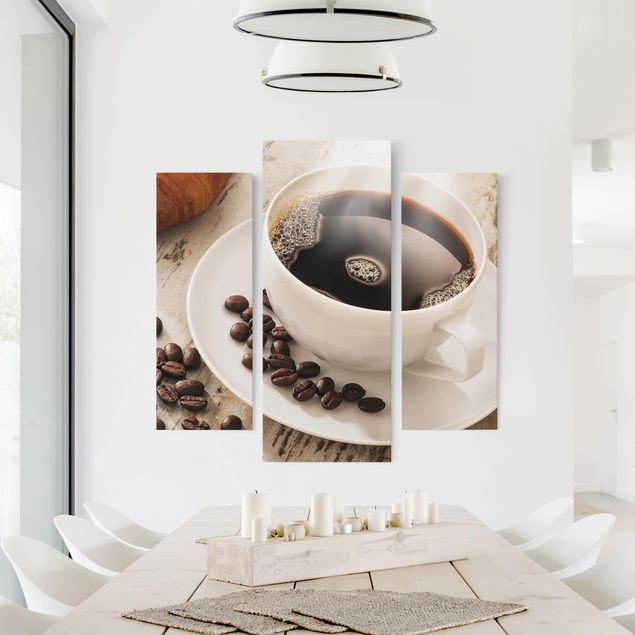 Schöne Wandbilder Dampfende Kaffeetasse mit Kaffeebohnen
