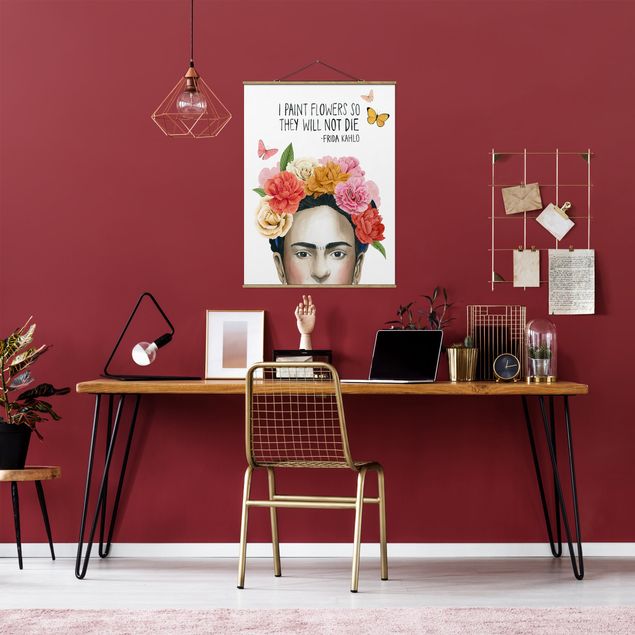Stoffbild mit Posterleisten - Fridas Gedanken - Blumen - Hochformat 3:4