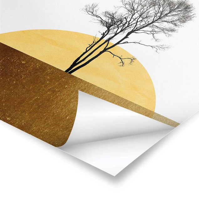 Poster - Goldene Sonne mit Baum - Quadrat 1:1