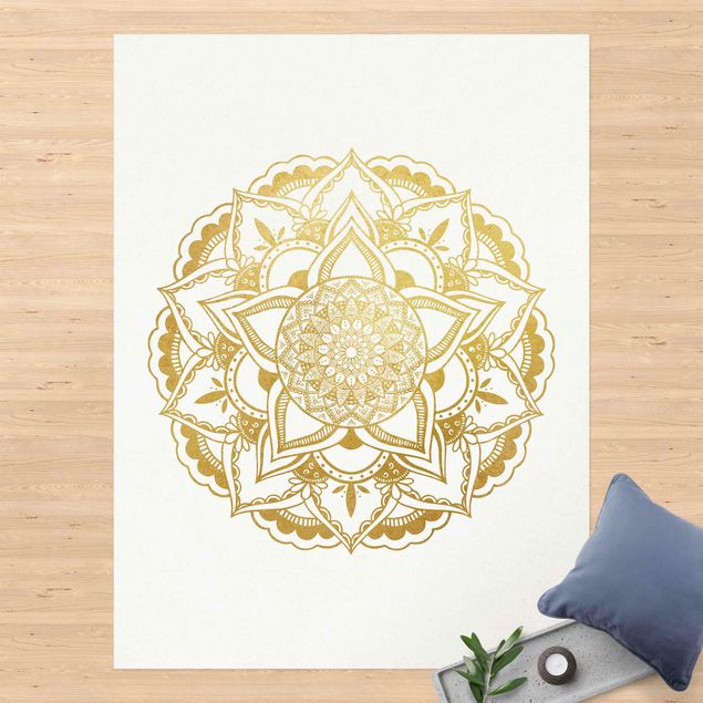 outdoor-teppich wetterfest Mandala Illustration Ornament weiß gold