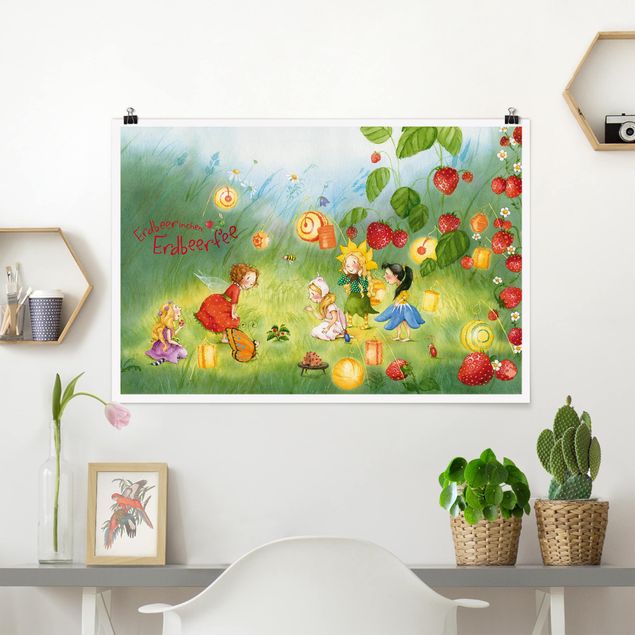 Poster Illustration Erdbeerinchen Erdbeerfee - Laternen