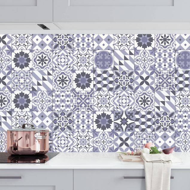 Küchenrückwände Platte Geometrischer Fliesenmix Violett