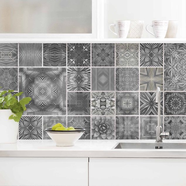 Küchenrückwände Platte Graue Dschungelfliesen mit Silberschimmer
