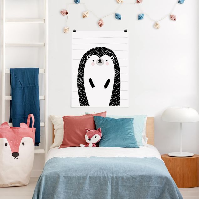 Poster Kinderzimmer Tiere Tierpark mit Mustern - Igel