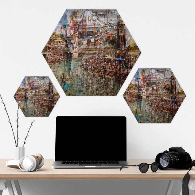 Hexagon Bild Alu-Dibond - Holy India