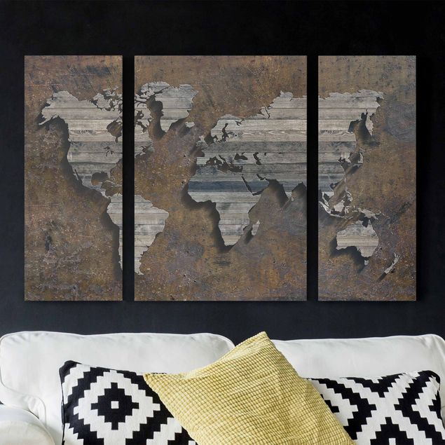 Wandbild Weltkarte Holz Rost Weltkarte