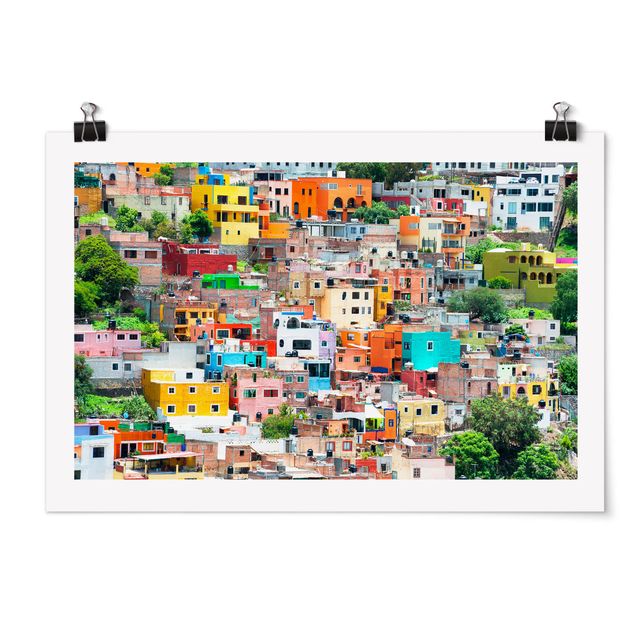 Poster - Farbige Häuserfront Guanajuato - Querformat 2:3