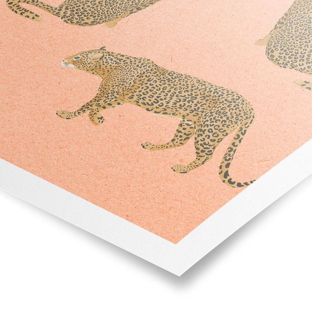 Poster - Illustration Leoparden Rosa Malerei - Hochformat 4:3