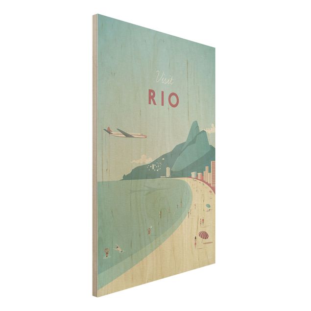 Wandbild Holz Vintage Reiseposter - Rio de Janeiro