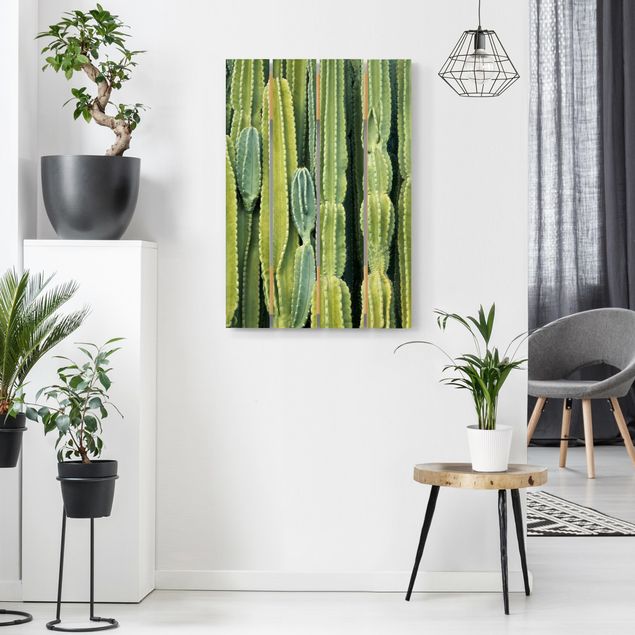 Wandbild Holz Kaktus Wand