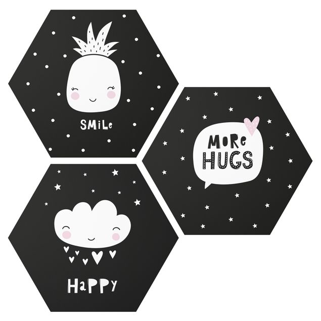 Hexagon Bild Alu-Dibond 3-teilig - Happy Smile Hugs