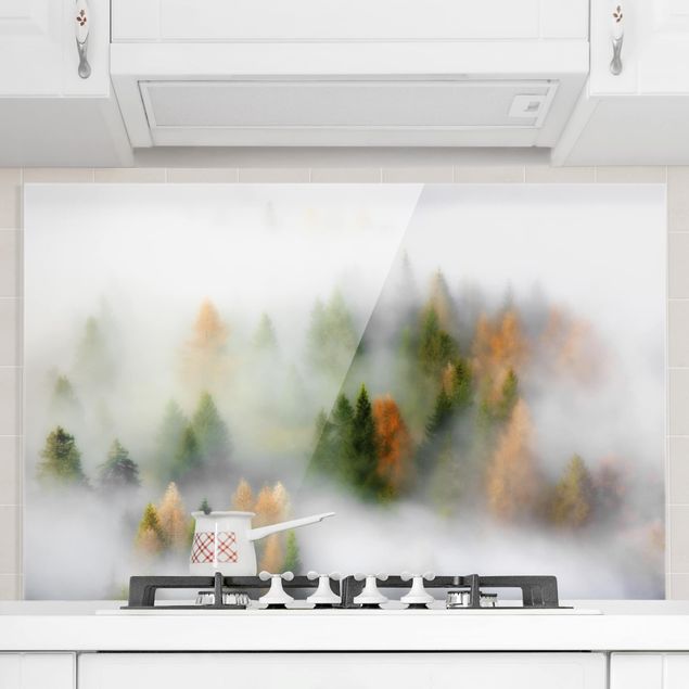 Spritzschutz Glas magnetisch Nebelwald im Herbst