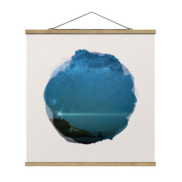 Stoffbild mit Posterleisten - Wasserfarben - Leuchtturm - Quadrat 1:1