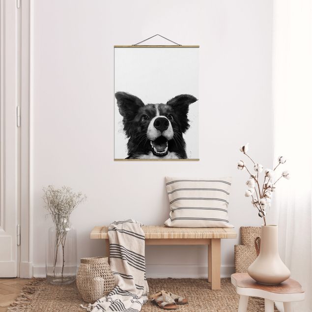 Bilder für die Wand Illustration Hund Border Collie Schwarz Weiß Malerei