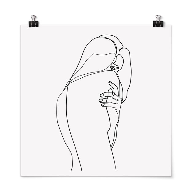 Kunstdrucke Poster Line Art Frauenakt Schulter Schwarz Weiß