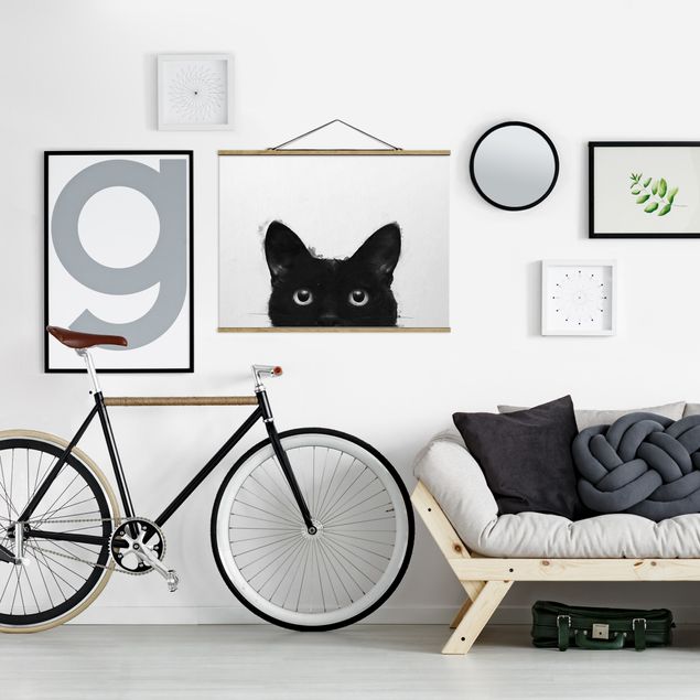 Schöne Wandbilder Illustration Schwarze Katze auf Weiß Malerei