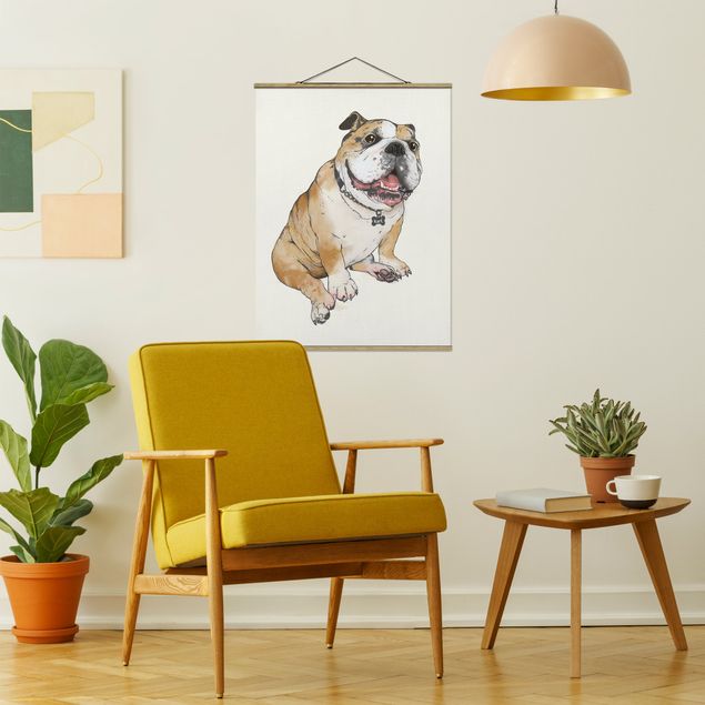 Stoffbilder Illustration Hund Bulldogge Malerei