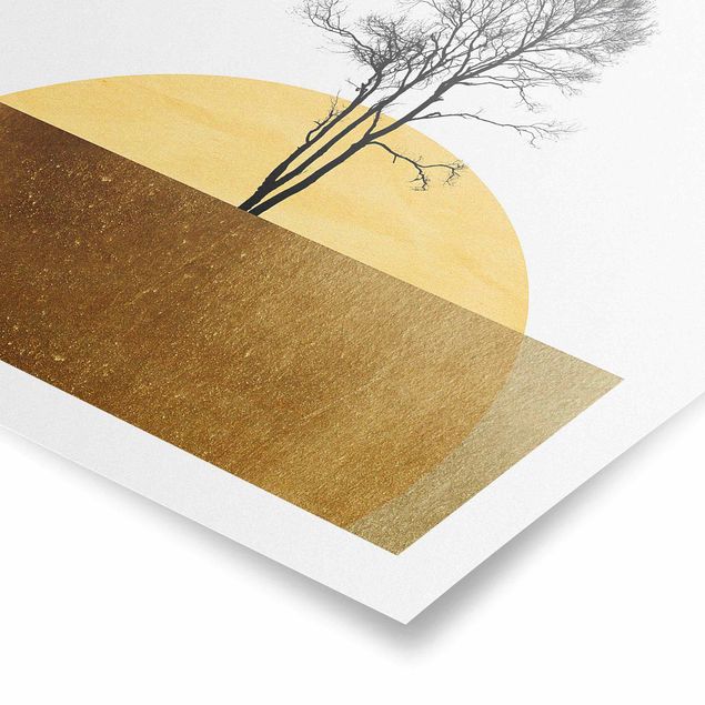 Poster - Goldene Sonne mit Baum - Quadrat 1:1