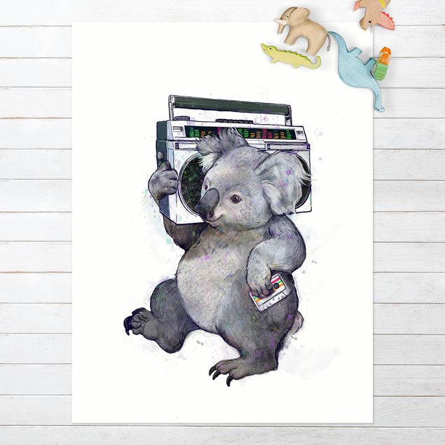Outdoor Teppich Illustration Koala mit Radio Malerei