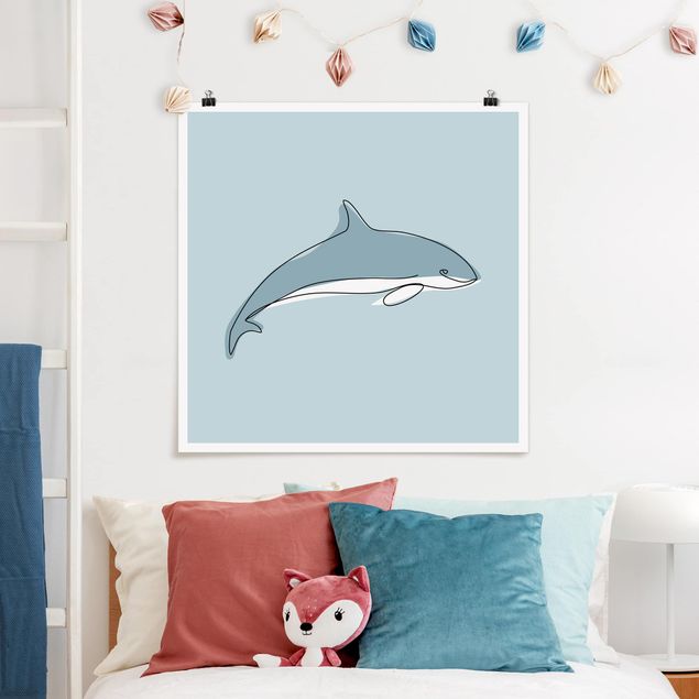 Poster Kinderzimmer Tiere Delfin Line Art
