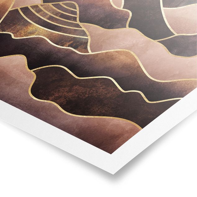 Poster Landschaft Goldene Sonne abstrakte Berge