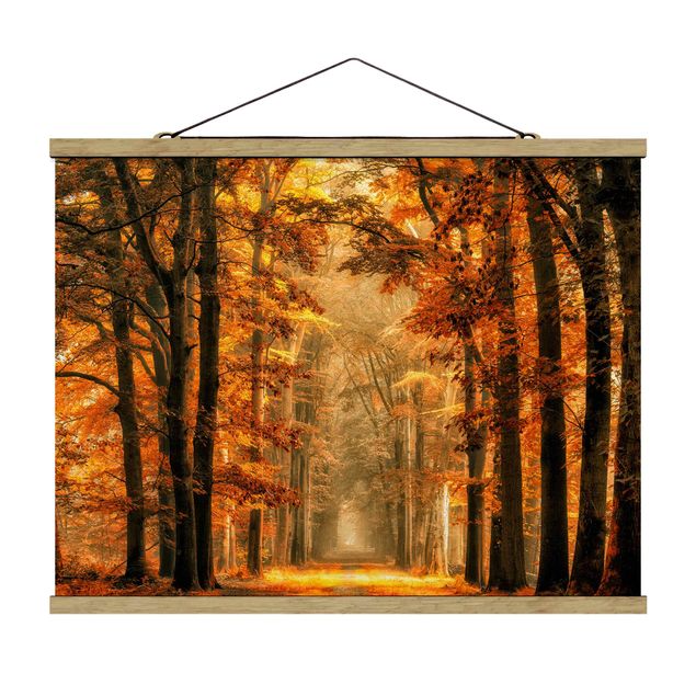 Stoffbild mit Posterleisten - Märchenwald im Herbst - Querformat 4:3