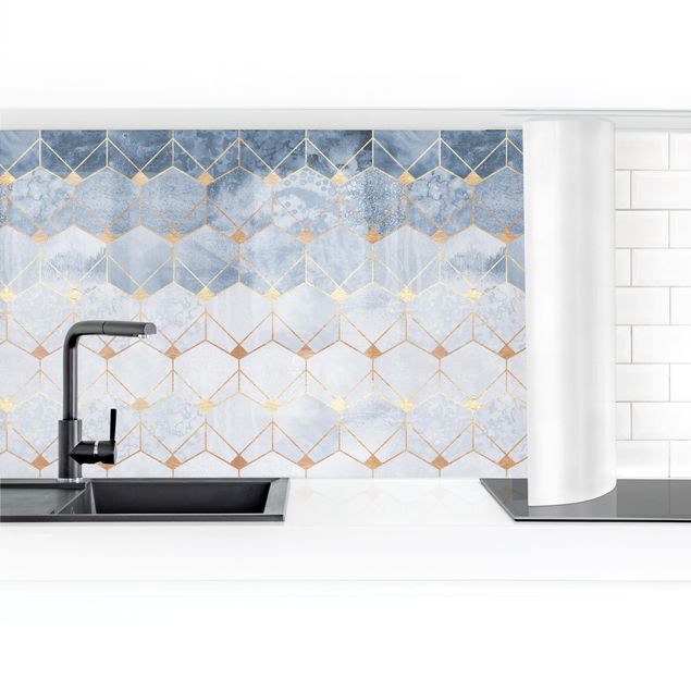 Küchenrückwand abstrakt Blaue Geometrie goldenes Art Deco II