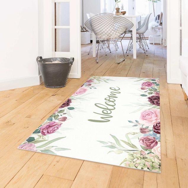 Balkon Teppich Welcome florales Aquarell