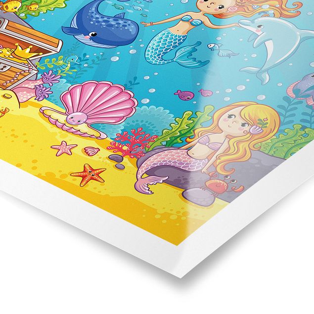 Poster - Meerjungfrau - Unterwasserwelt - Quadrat 1:1