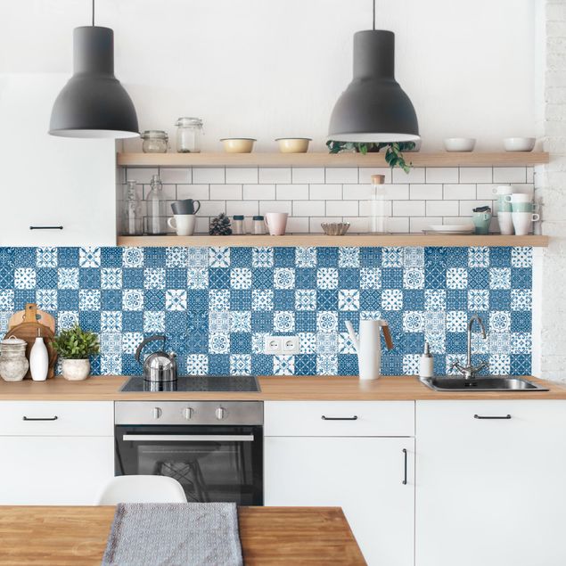 Küchenrückwand Muster Fliesen Mustermix Blau Weiß