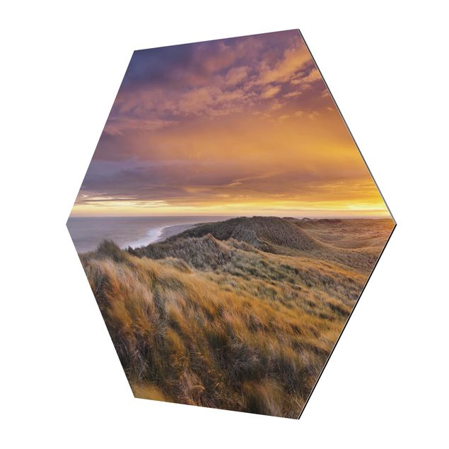 Hexagon Bild Alu-Dibond - Sonnenaufgang am Strand auf Sylt