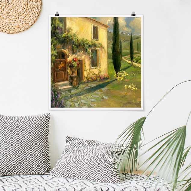 Poster - Italienische Landschaft - Zypresse - Quadrat 1:1