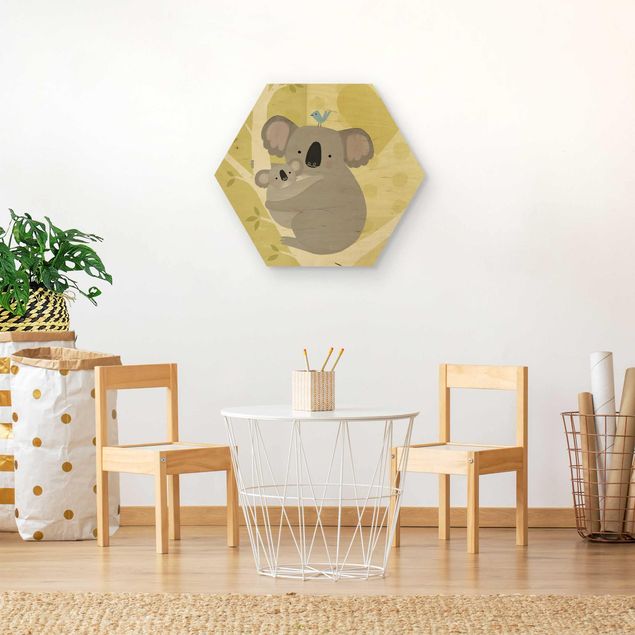 Hexagon Bild Holz - Mama und ich - Koalas