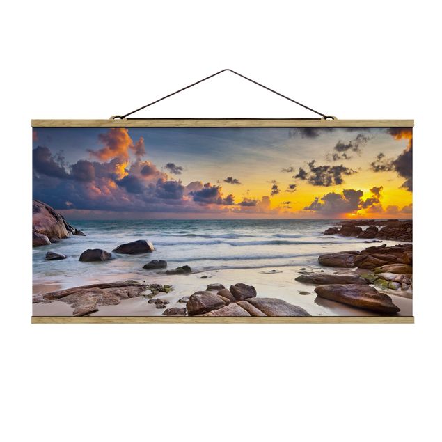 Stoffbild mit Posterleisten - Strand Sonnenaufgang in Thailand - Querformat 2:1