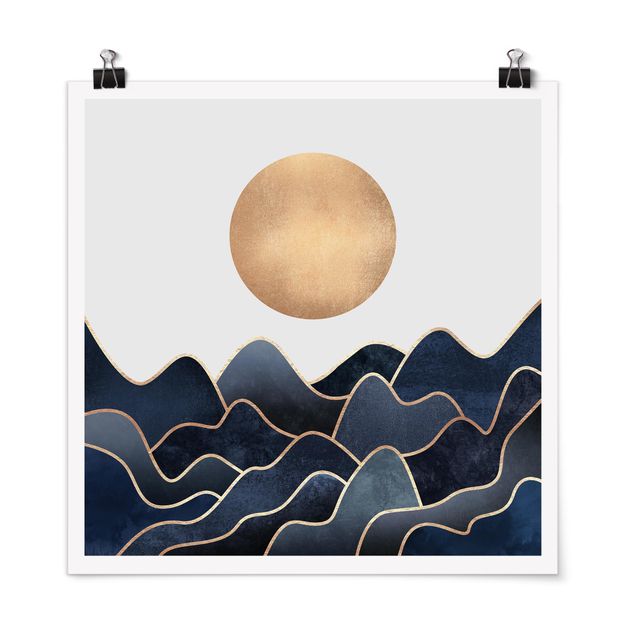 Poster - Goldene Sonne blaue Wellen - Quadrat 1:1