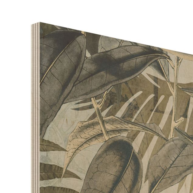 Holzbild - Vintage Collage - Tukan im Dschungel - Hochformat 4:3