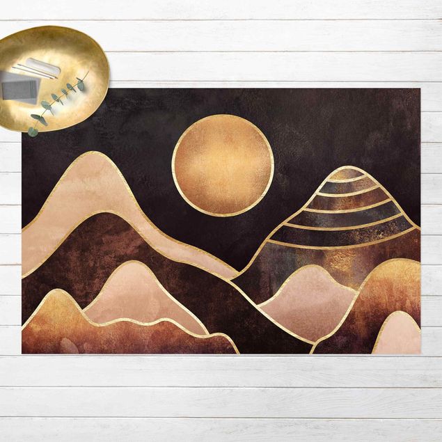 Abstrakte Kunst Bilder Goldene Sonne abstrakte Berge