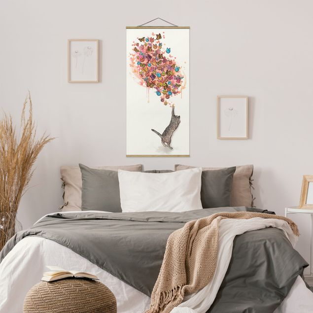 Schöne Wandbilder Illustration Katze mit bunten Schmetterlingen Malerei