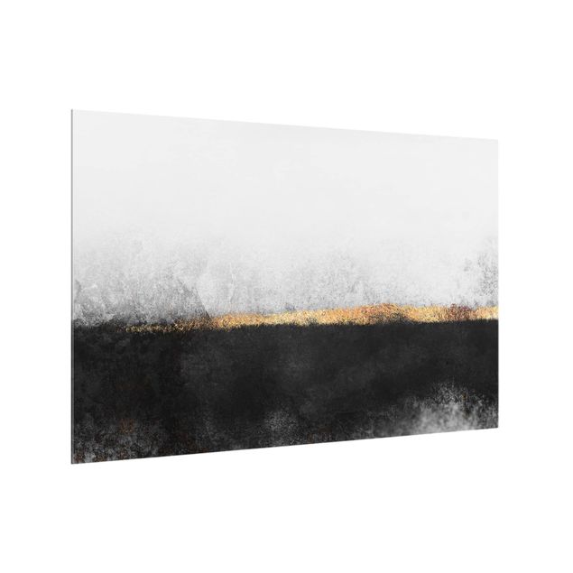 Küchenrückwand Glas Muster Abstrakter Goldener Horizont Schwarz Weiß