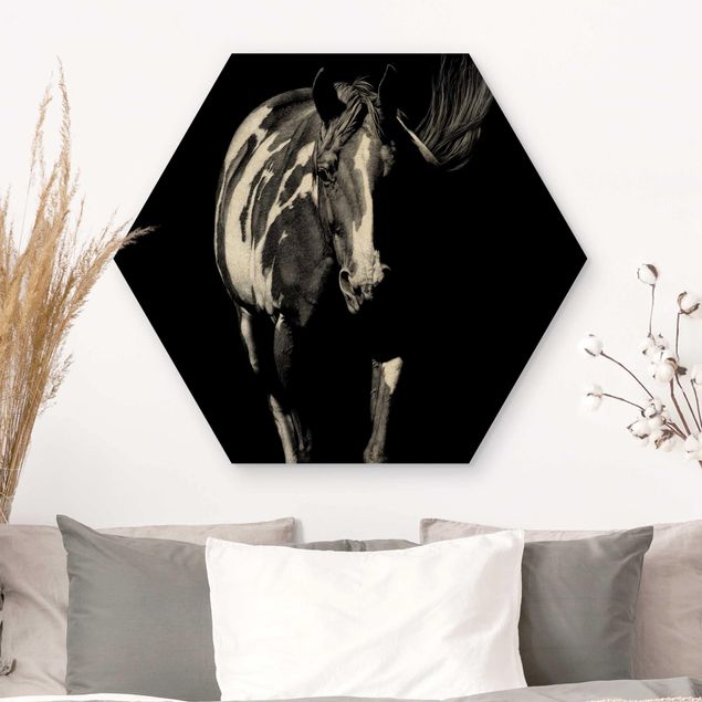 Moderne Holzbilder Pferd vor Schwarz
