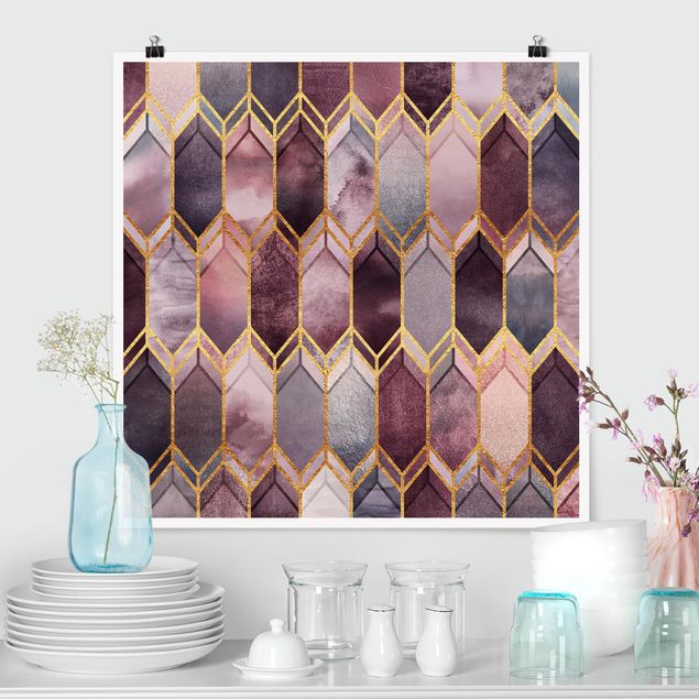 Poster - Glasmalerei geometrisch Rosé Gold - Quadrat 1:1