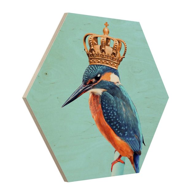Hexagon Bild Holz - Jonas Loose - Eisvogel mit Krone