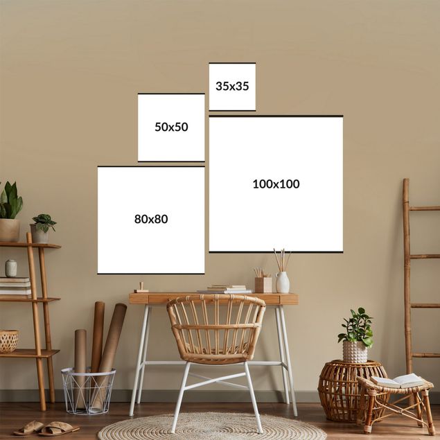 Stoffbild mit Posterleisten - Fächerpalme Lineart und Terracotta Farben - Quadrat 1:1