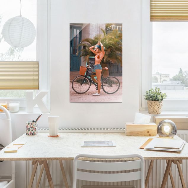 Natur Glasbilder Fahrrad Mädchen