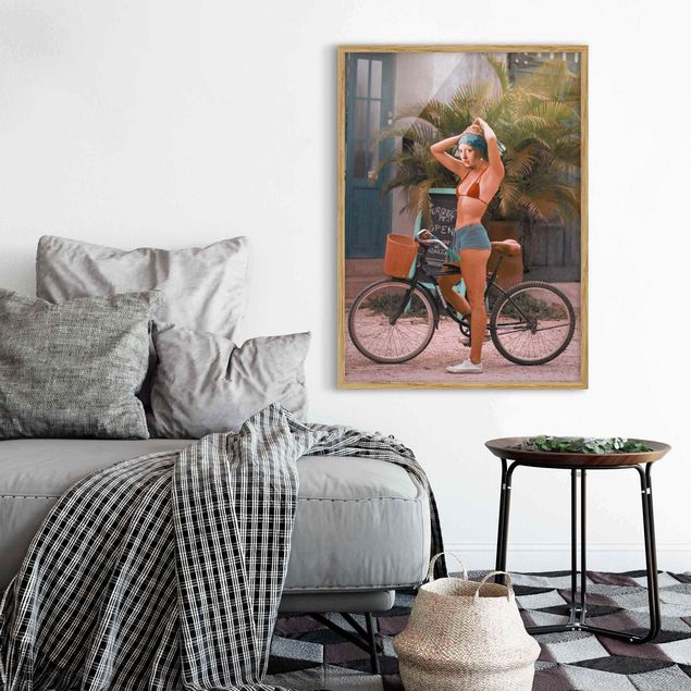 Kunstdruck Bilder mit Rahmen Fahrrad Mädchen