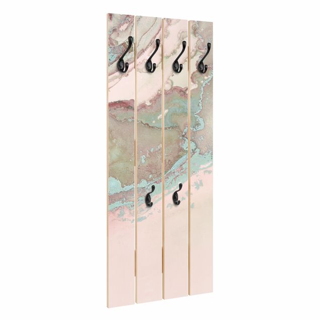 Wandgarderobe Holzpalette - Farbexperimente Marmor Rose und Türkis