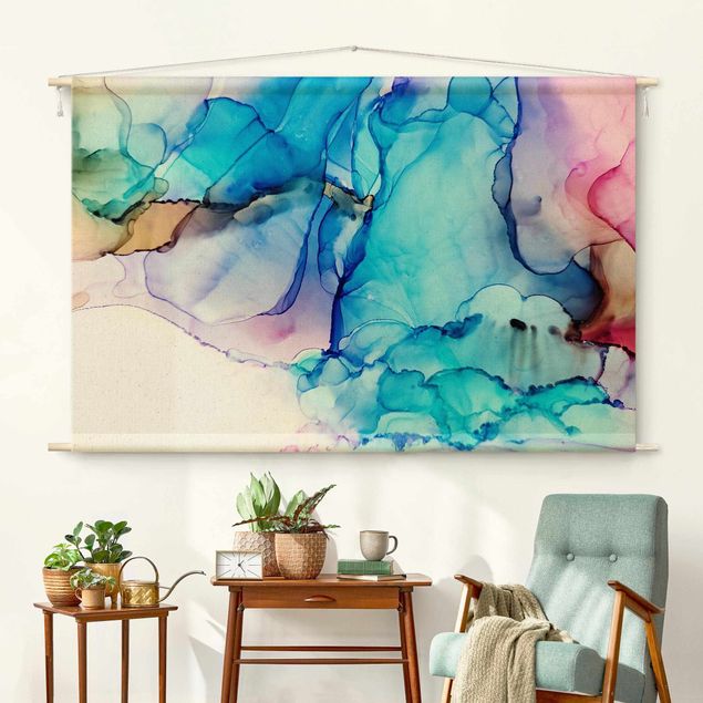 Wandbilder abstrakt Farbkomposition in Blau und Pink
